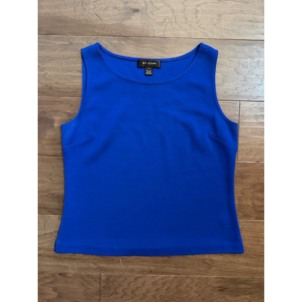 St. John Shell Top Womens Medium Blue Wool Blend Scoop Neck Knit Shell